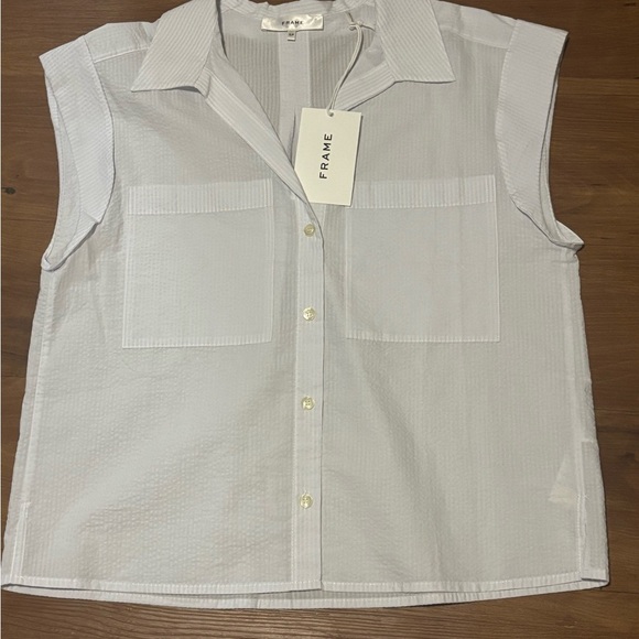 Frame Denim Light Blue Cap Sleeve Blouse - Picture 2 of 4